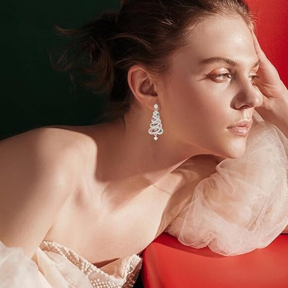 Neiman Marcus Rhinestone Light Luxury Christmas Tree Tassel Earrings - Picture 1 of 4